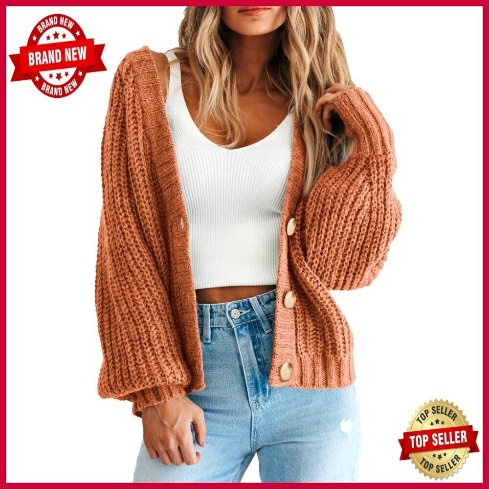 Chunky Knit Open Front Cardigan Oversized Slouchy Button Sweater Women's